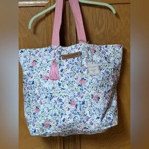 Laura Ashley Large Floral Tote with Pink Accents NWT